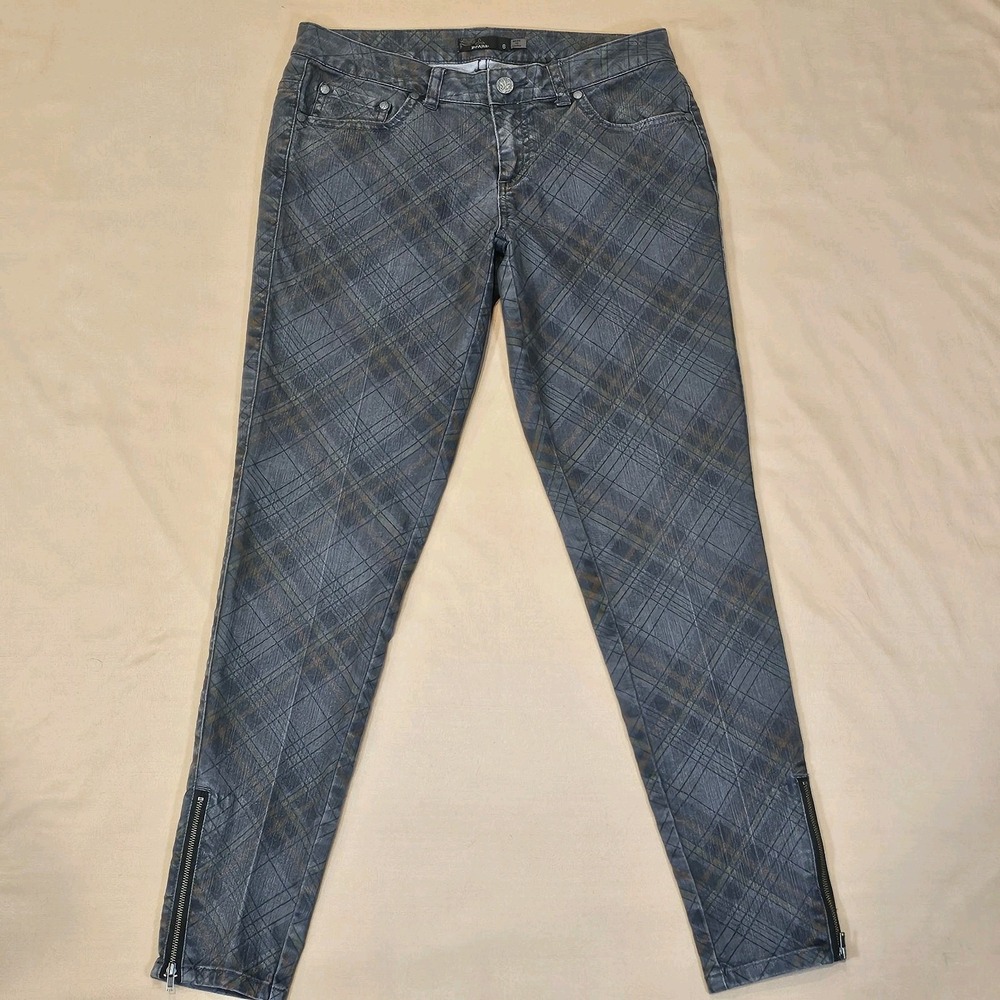 Prana Breathe Womens Sz 6 Multicolored Plaid Pant Skinny Zip Ankle‎ 28x28